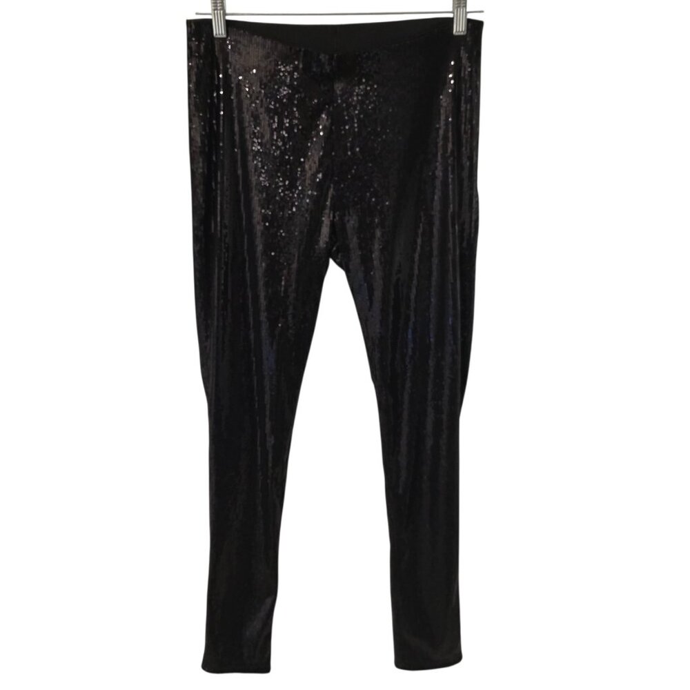 Divided H&M Black Sequin Pull On Pants Women’s Sz M Party‎ Night Out